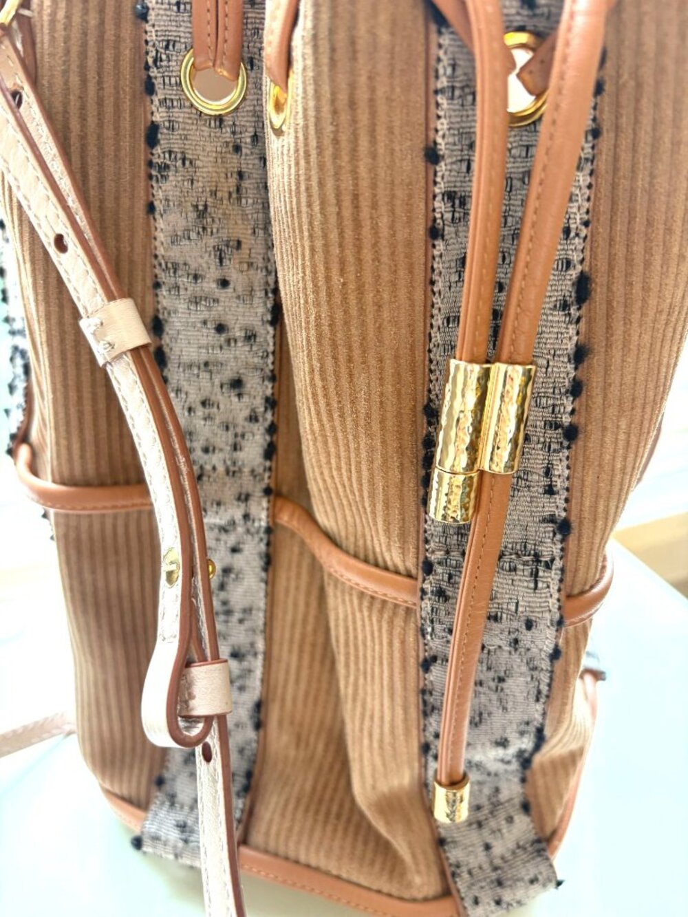Ulla Johnson Willow Small Drawstring Bucket Bag Corduroy Tweed Tan Crossbody - Picture 11 of 11